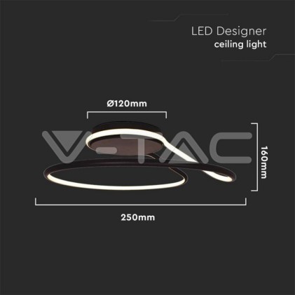 V-TAC Lampadario LED dal Design Moderno Rotondo 24W in Alluminio Colore Nero 4000К