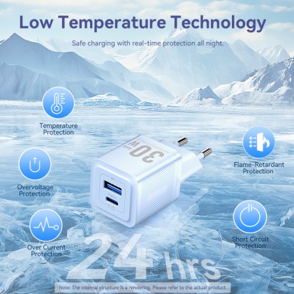 Alimentatore 2 porte USB A+C GaN 5V-9V-12V-20V 30W bianco