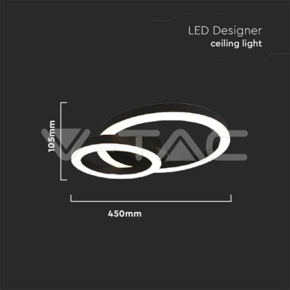 V-TAC Lampadario LED a Sospensione 20W dal Design Moderno a due Anelli D:450-105mm Colore Nero 3000K