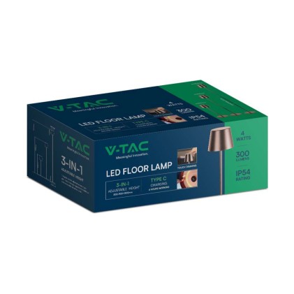 V-TAC Piantana LED 4W Colore Corten in Alluminio con Touch Dimmerabile Altezza regolabile 3in1 3000K IP54