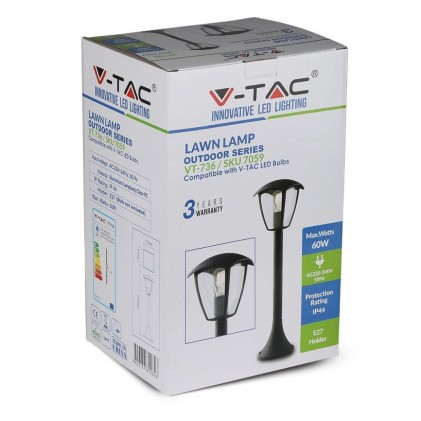 V-TAC Lampada LED da Terra a Lanterna con Portalampada E27 (Max 60W) Colore Nero h:60cm IP44