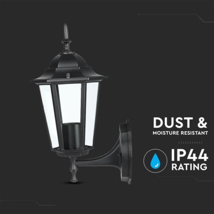 V-TAC Lampada LED da Muro a Lanterna con Portalampada E27 (Max 60W) Attacco verso l alto Colore Nero IP44