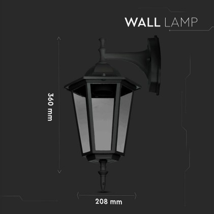 V-TAC Lampada LED da Muro a Lanterna con Portalampada E27 (Max 60W) Attacco verso il basso Colore Nero IP44