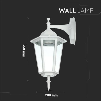 V-TAC Lampada LED da Muro a Lanterna con Portalampada E27 (Max 60W) Attacco verso il basso Colore Bianco IP44