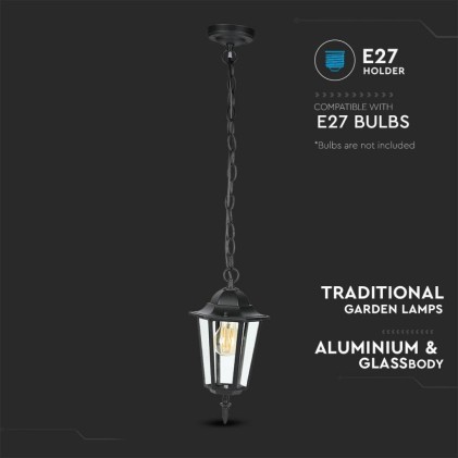 V-TAC Lampada LED da Soffitto a Lanterna con Portalampada E27 (Max 60W) Colore Nero Opaco l: 840mm IP44