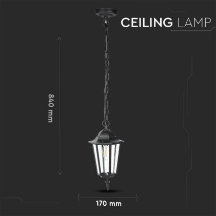 V-TAC Lampada LED da Soffitto a Lanterna con Portalampada E27 (Max 60W) Colore Nero Opaco l: 840mm IP44