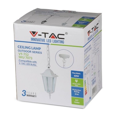 V-TAC Lampadario LED da Giardino a Sospensione in Alluminio con Portalampada E27(Max 60W) Colore Bianco Opaco IP44