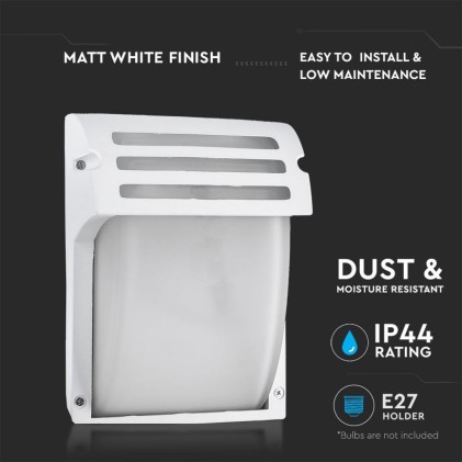 V-TAC Lampada LED da Muro con Portalampada E27 (Max 60W) Colore Bianco Vetro Satinato IP44