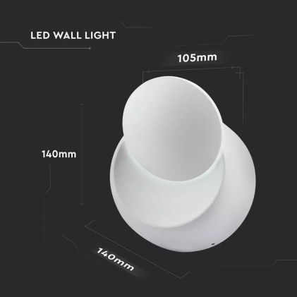 V-TAC Lampada LED da Muro Arrotondata LED COB 5W 110LM/W Colore Bianco Satinato Ruotabile 360&deg; Fascio Luminoso Regolabile 3000K IP20