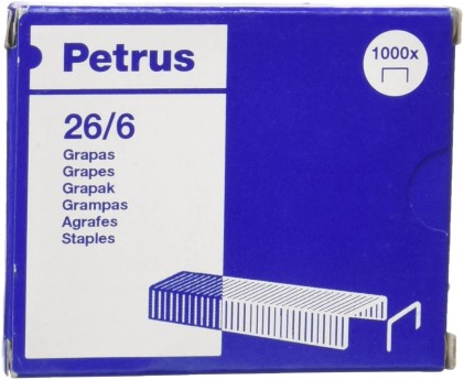 Petrus Staples 26/6 zincato - Fino a 30 fogli - Scatola da 1000 punti metallici - Pin da 6 mm