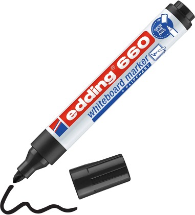 Edding 661 Pennarello per lavagna bianca - Punta tonda - Linea tra 1 e 2 mm. - Inchiostro pigmentato - Cancellabile a secco - Colore nero