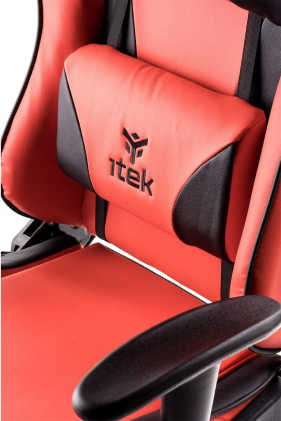 itek Sedia Gaming PLAYCOM PM20, PVC, Gaming Chair, Doppio Cuscino, Schienale Reclinabile, Rosso Nero