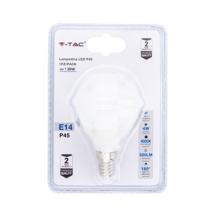 V-TAC Lampadina LED E14 4W P45 4000K (Blister 1 Pezzo)