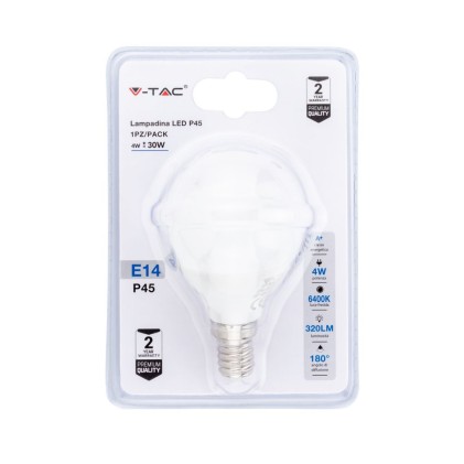 V-TAC Lampadina LED E14 4W P45 6400K (Blister 1 Pezzo)