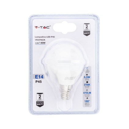 V-TAC Lampadina LED E14 5,5W P45 2700K (Blister 1 Pezzo)