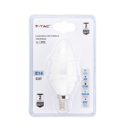 V-TAC Lampadina LED E14 4W a Candela 2700K (Blister 1 Pezzo)