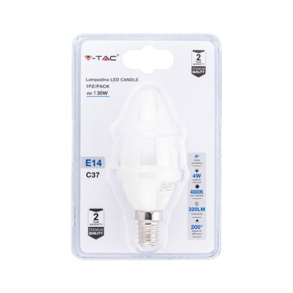 V-TAC Lampadina LED E14 4W a Candela 4000K (Blister 1 Pezzo)