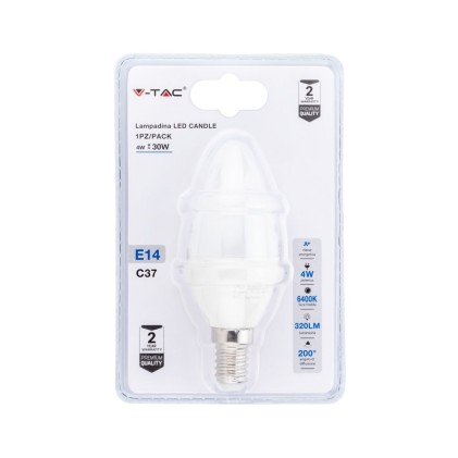 V-TAC Lampadina LED E14 4W a Candela 6400K (Blister 1 Pezzo)