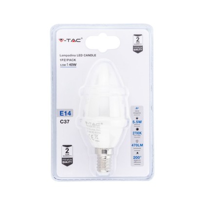V-TAC Lampadina LED E14 5,5W a Candela 2700K (Blister 1 Pezzo)