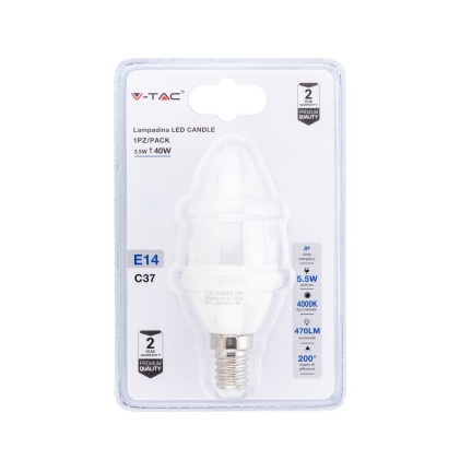 V-TAC Lampadina LED E14 5,5W a Candela 4000K (Blister 1 Pezzo)