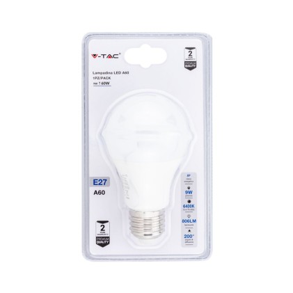 V-TAC Lampadina LED E27 9W A60 6400K (Blister 1 Pezzo)