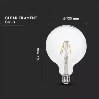 V-TAC Lampadina LED E27 6W G125 Filamento 6400K