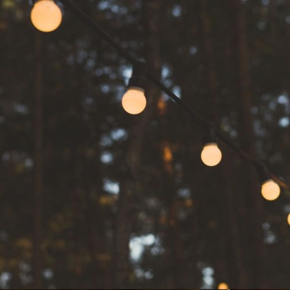 V-TAC Catenaria 10m con 20 Lampadine mini Globo LED 10W Colore Bianco con Schuko e Trasformatore 6000K IP44