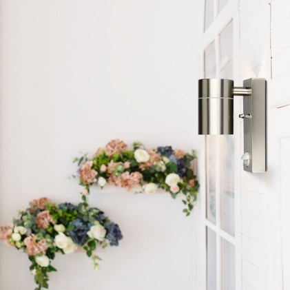 V-TAC Portafaretto LED da Muro GU10 (Max 35W) con Sensore PIR Colore Metallico IP44