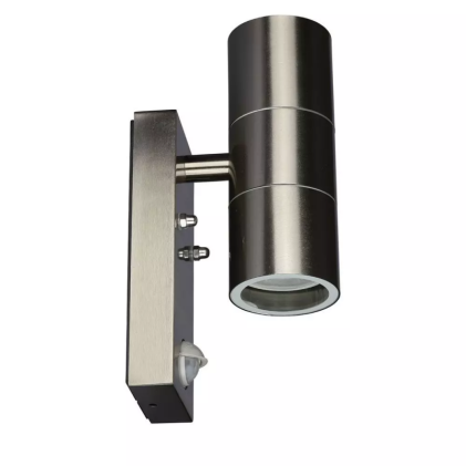V-TAC Portafaretto LED Doppio da Muro 2*GU10 e GU5.3 (MR16) in Acciaio Inox con Sensore PIR IP44
