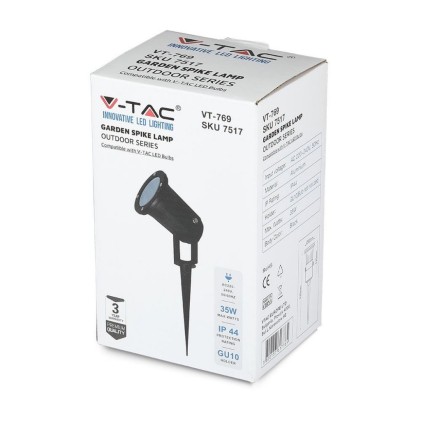 V-TAC Picchetto con Portalampada GU10 (Max 35W) Orientabile Colore Nero IP44
