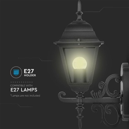 V-TAC Lampada LED da Muro a Lanterna Piccola con Portalampada E27 (Max 60W) Rivolta in Alto Colore Nero Opaco IP44