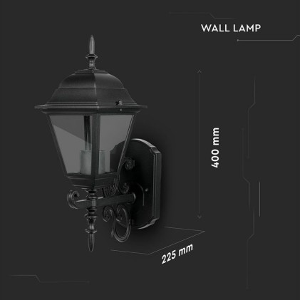 V-TAC Lampada LED da Muro a Lanterna Piccola con Portalampada E27 (Max 60W) Rivolta in Alto Colore Nero Opaco IP44