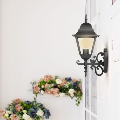 V-TAC Lampada LED da Muro a Lanterna con Portalampada E27 (Max 60W) Rivolta Verso in Alto Colore Nero Opaco IP44