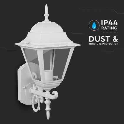 V-TAC Lampada LED da Muro a Lanterna con Portalampada E27 (Max 60W) Rivolta Verso in Alto Colore Bianco Opaco IP44