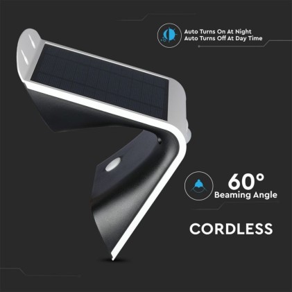 V-TAC Lampada LED Solare da Muro a Batteria 3W 130LM/W 30LED con Sensore PIR Colore Bianco 3000K+4000K IP65