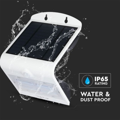 V-TAC Lampada LED Solare da Muro a Batteria 3W 130LM/W 30LED con Sensore PIR Colore Bianco 3000K+4000K IP65