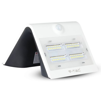 V-TAC Lampada LED Solare da Muro a Batteria 3W 130LM/W 30LED con Sensore PIR Colore Bianco 3000K+4000K IP65