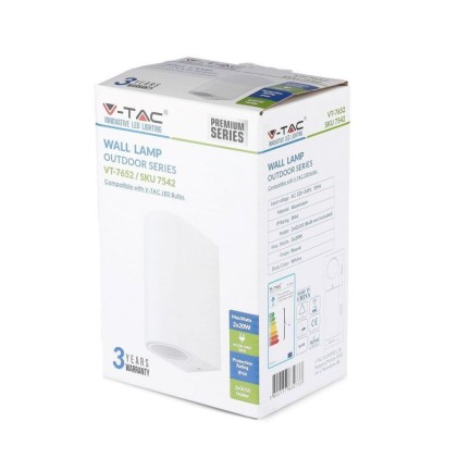 V-TAC Portafaretto LED Doppio da Muro 2*GU10 e GU5.3 (MR16) Arrotondato in Alluminio Colore Bianco IP44