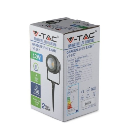 V-TAC Faretto LED da Giardino 12W con Picchetto Colore Grigio Luce Verde IP65