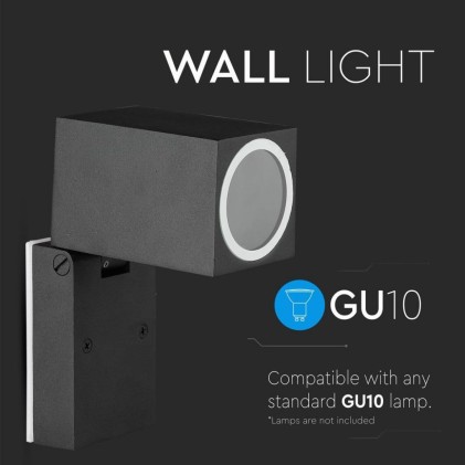 V-TAC Portafaretto LED da Muro Quadrato GU10 (Max 35W) Orientabile Colore Nero IP44