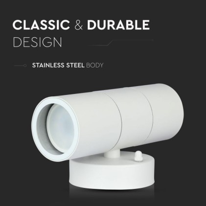 V-TAC Portafaretto LED Doppio da Muro 2*GU10 e GU5.3 (MR16) Arrotondato in Alluminio Colore Bianco Opaco IP44