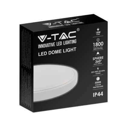 V-TAC Plafoniera LED Rotonda 18W Colore Bianco d: 225mm h: 55mm 4000K IP44