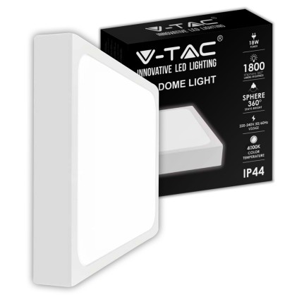V-TAC Plafoniera LED Quadrata 18W Colore Bianco 4000K IP44
