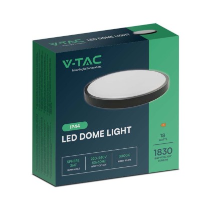 V-TAC Plafoniera LED Rotonda 18W Cornice Nera 4000K IP44