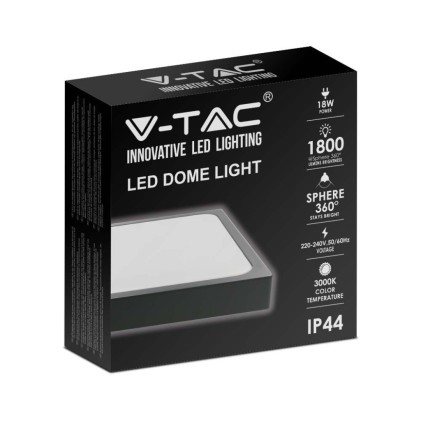 V-TAC Plafoniera LED Quadrata 24W Colore Nero 4000K IP44