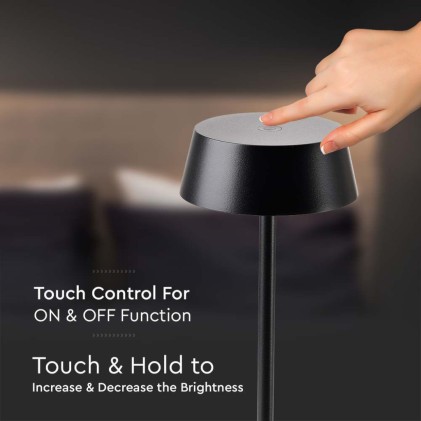V-TAC Lampada LED da Tavolo 2W Colore Nero in Alluminio ricaricabile con USB C Touch Dimmerabile 3000K