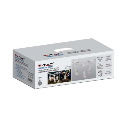 V-TAC Catenaria 15m LED E27 Colore Bianco con Presa e Spina EU IP44 Lampadine NON incluse