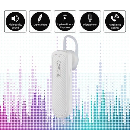 V-TAC Auricolare Bluetooth 70mAh Colore Bianco