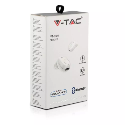 V-TAC Auricolare Bluetooth 55mAh Colore Bianco