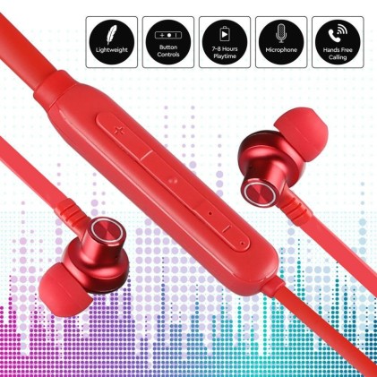 V-TAC Auricolari Bluetooth Collegate con Cavo 500mAh Colore Rosso